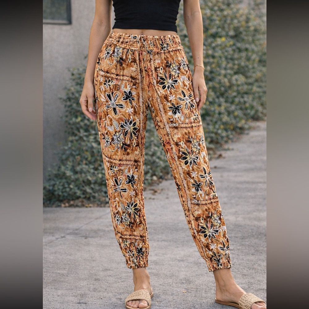 Nasty Gal Floral Print Joggers in Orange and Black